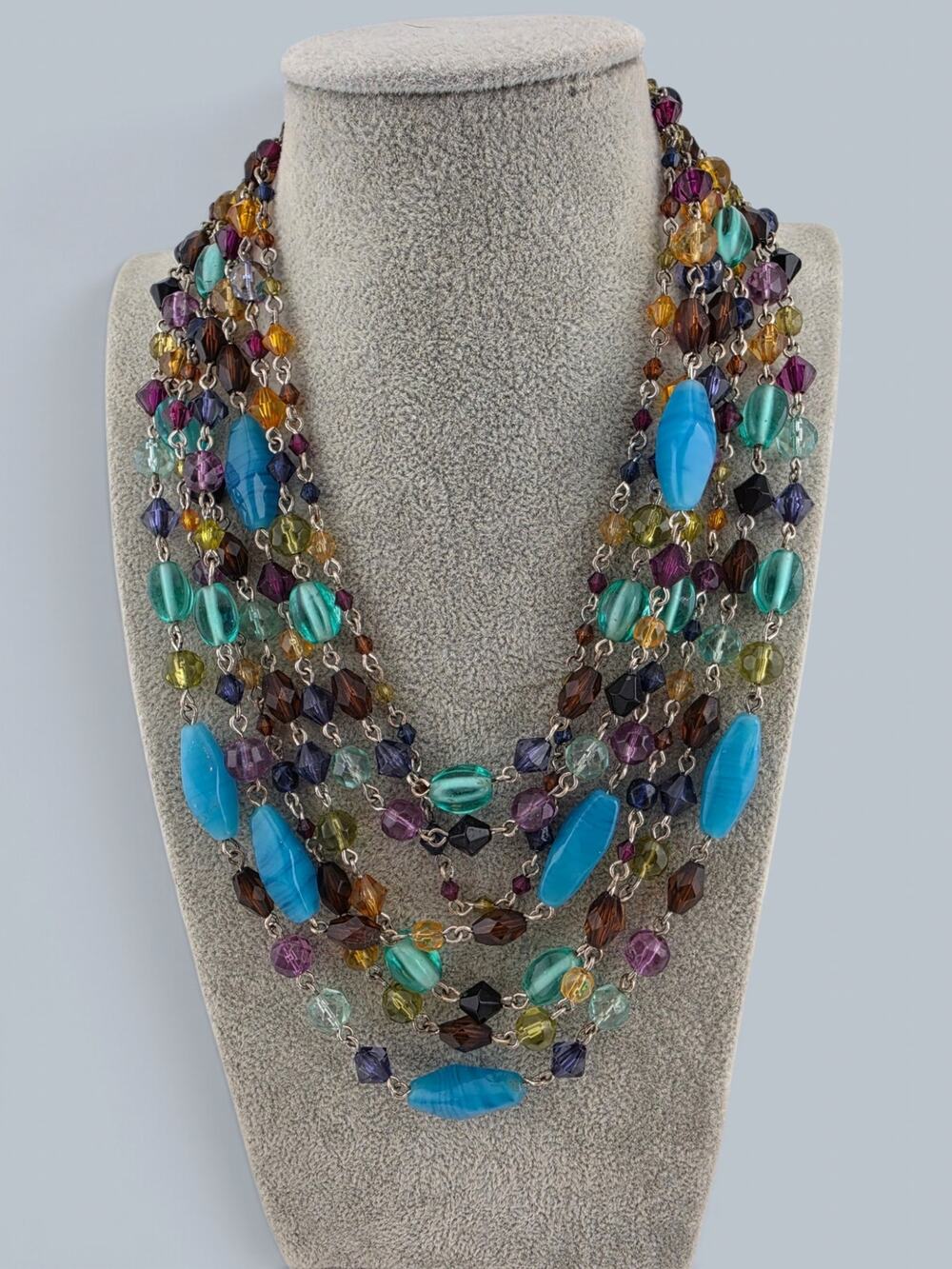 Lia Sophia 7 Strand Glass Bead Necklace Multicolor Statement Jewelry